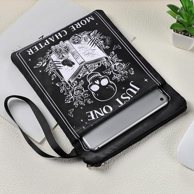 Gothic Book Sleeve Gift - Just One More Chapter Skeleton Black Tarot Card Zipper Books Covers with Front Pocket Washable Book Protector Bookish Reader Book Lovers Gifts for Books Paperbacks