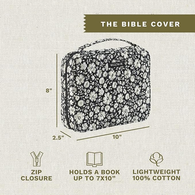 Bella Taylor Quilted Bible Cover for Women - Large Study Bible Case - Bicolor Floral Black