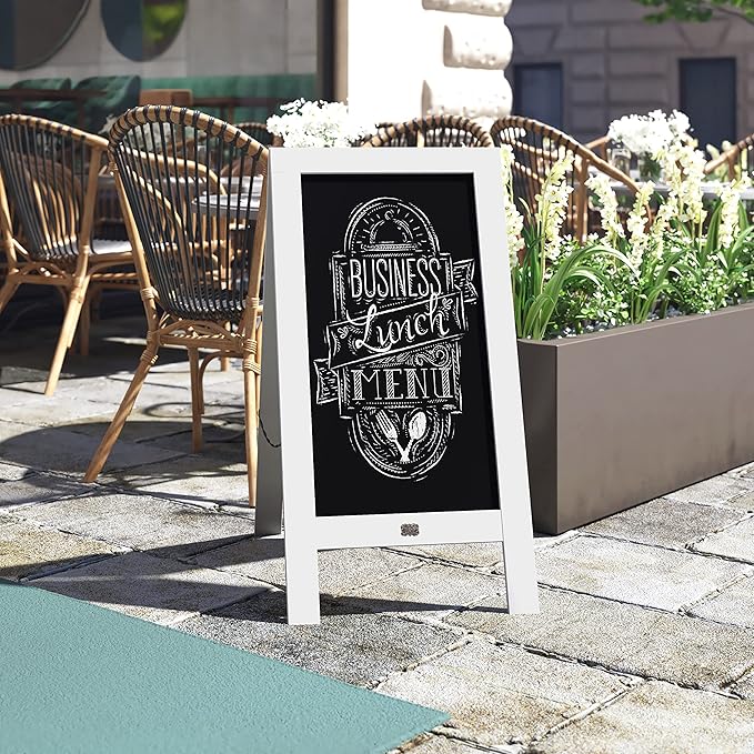 A Frame Chalkboard with Chalk Markers by HBCY Creations: 40x20 Solid Wood A-Frame Sign White Double-Sided Magentic Menu Board, Deluxe Set Includes 8 Chalk Markers, 10 Stencils, 2 Magnets