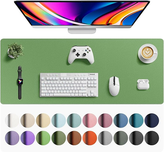 Aothia Faux Leather Desk Mat - Large Mouse Pad, Non-Slip PU Leather Blotter, Waterproof Writing Surface for Office and Home (Olive Green, 42" x 17")