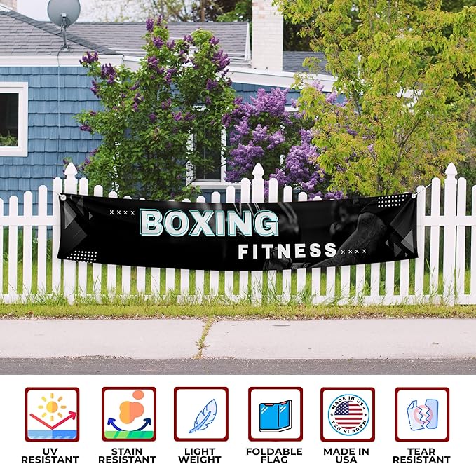 Boxing Fitness Large Banners and Signs for Outdoor by Mavis Printing-Polyester Banner with 4 Holes for Easy Hang Indoor & Outdoor|4x1 Feet HD Print Sign to Promote Church| Made in USA