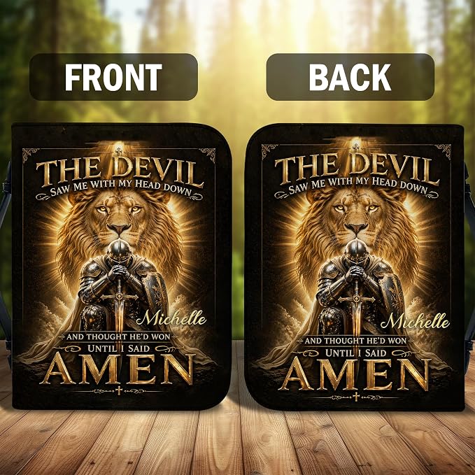 Personalized Man of God Bible Cover for Men, Christian PU Leather Bible Case with Handle Zipper, God Says I Am Warrior Scripture Bible Holder, Religious Gift for Men (Knee Before God)