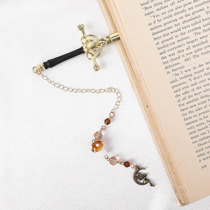 Fantasy Mushroom Sword Bookmark - Unique Fairy Elf Charm Metal Book Marks Crystal Beads Chain Page Mark Bookish Birthday Gifts Reading Accessories for Women Students Teachers Lovers Readers