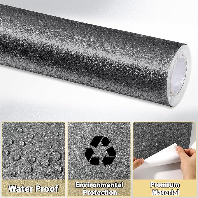 Glitter Bulletin Board Paper Roll Sparkle Wrapping Paper Bulletin Board Decor Glitter Poster Gift Wrapping DIY Art Crafts Wallpaper Background for Home Office Classroom Decoration 17" x 20ft, Gray