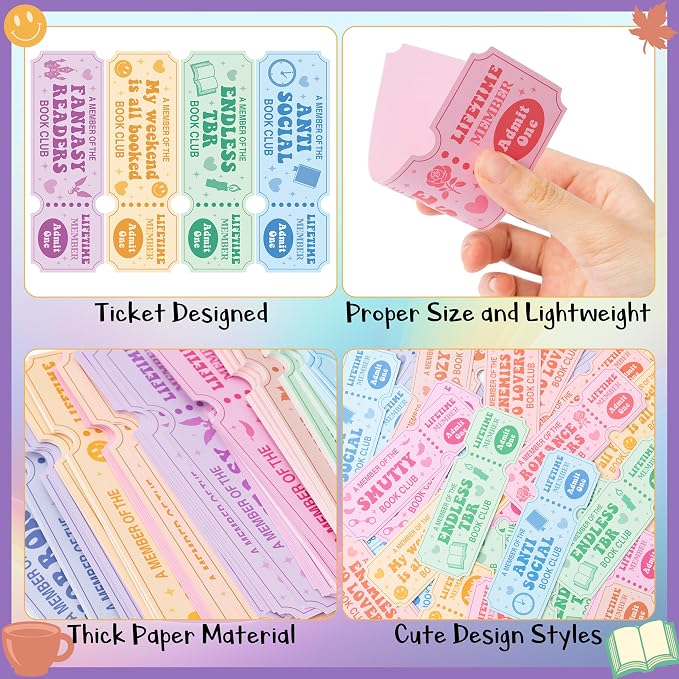 Laffact Colorful Book Club Bookmarks - 240Pcs Funny Ticket Style Reading Tracker, Cowboy Romance Dark Romance Designed Page Marker, Readers Accessory Bookish Gifts for Book Lover School Library Party