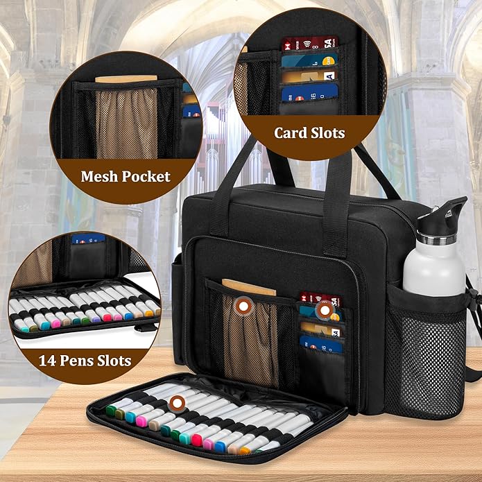 Damero Large Bible Bag for Men, Bible Tote Bag Church Bag with Cup Holder, Bible Cover Bag for Bible Study Supplies, Black (Bag Only)