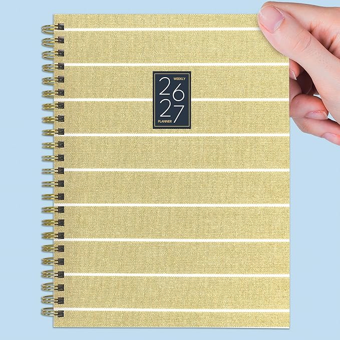 TF Publishing July 2026 - June 2027 Yellow Linen Medium Weekly Monthly Planner - 12 Month Academic Planner 2026-2027 with Durable Cover, Thick Bright White Paper and Planning Stickers - 6.5 x 8 in