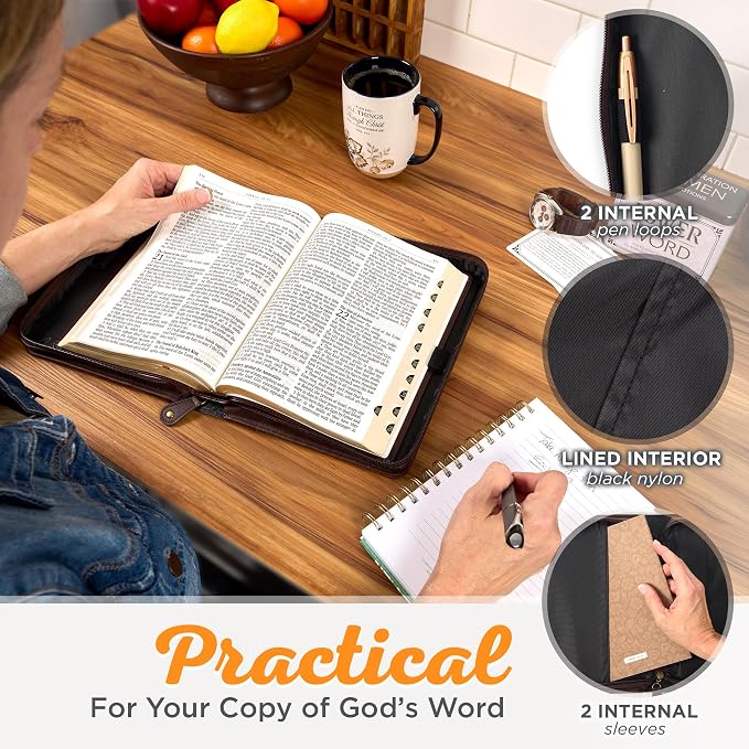 Christian Art Gifts Classic Premium Vegan Leather Inspirational Bible Cover for Men: Man of God Encouraging Bible Verse, Heat-Debossed, Sturdy Pen Loops, Pockets, Easy Carry, Brown & Gold, XL