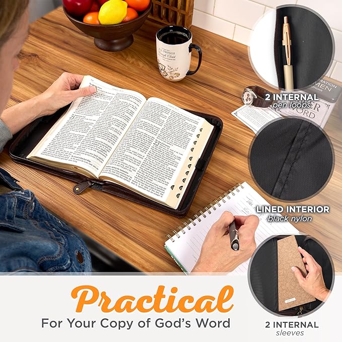 Christian Art Gifts Classic Premium Vegan Leather Inspirational Bible Cover for Men: Man of God Encouraging Bible Verse, Heat-Debossed, Sturdy Pen Loops, Pockets, Easy Carry, Brown & Gold, Medium