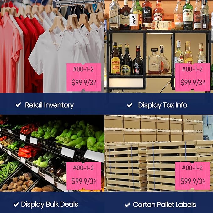Perco 2 Line Fluorescent Pink Labels - 32 Rolls, 4 Sleeves, 24,000 Blank Price and Date Gun Labels for Perco 2 Line Price and Date Guns - Made in USA