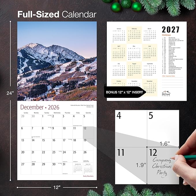 MICASA PRESS Wild & Beautiful Rocky Mountains 2026 Wall Calendar 12 Month | 12" x 24" Open | Thick & Sturdy Paper | Giftable | Nature Calendar 2026