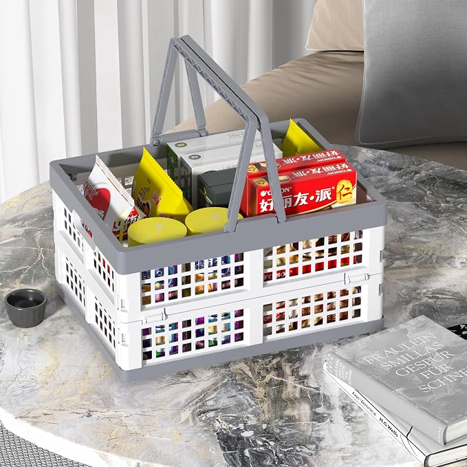 2-Pack Plastic Foldable Storage Crates with Handles,15 L Plastic Collapsible Storage Shopping Crates