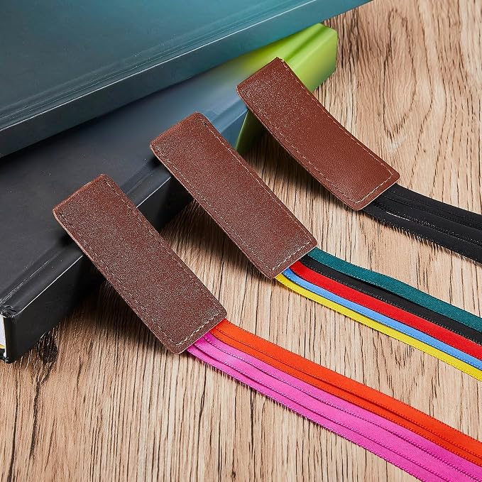 Outus 3 Pieces Bible Ribbon Bookmark Markers Artificial Leather Bookmark with Ribbons for Books Office(Retro Colors Ribbon)