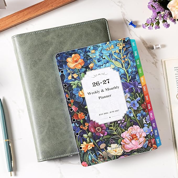 2026-2027 Planner Refills - 7-Hole Punched Planner Refills 2026-2027 with Colorful Tabs, JUL 2026 - JUN 2027, 5.5" x 8.5", A5 Planner Inserts, 26-27 Weekly and Monthly Planner Refill with Monthly Pages & Weekly Pages - Dopamine Color