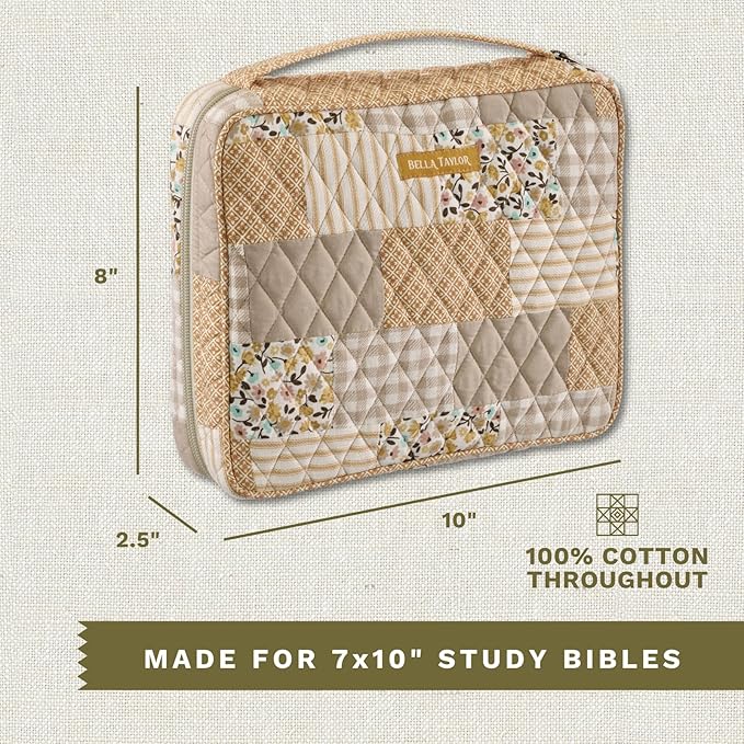 Bella Taylor Quilted Bible Cover for Women, Cotton Fabric Bible Case for Medium and Large Study Bibles, Prairie Meadow Patch