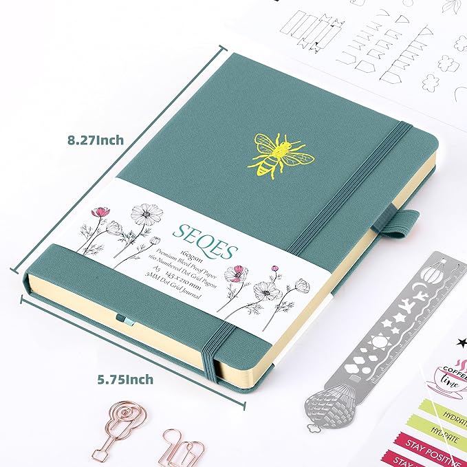 A5 Bullet Dotted Journal Notebook | 160gsm Thick Bleedproof Paper, Lay Flat Binding, 160 Numbered Pages | Hard Cover Dot Grid Notebook/Bullet Journals for Creatives & Professionals-BEE