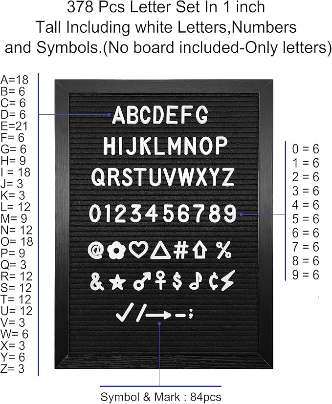 Felt Letter Board Letters Set - Pre-cut 378pcs Standard 1inch White Letters Only (No Board Included)