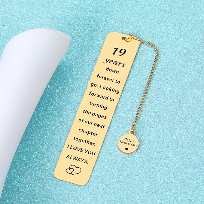 19 Years 19th Anniversary Bronze Gifts for Him Her Men Women Couple 19th Bronze Anniversary Wedding Gifts for Her Wife Girlfriend Husband Aniversario Gold Bookmark Christmas Valentine Gift for Women
