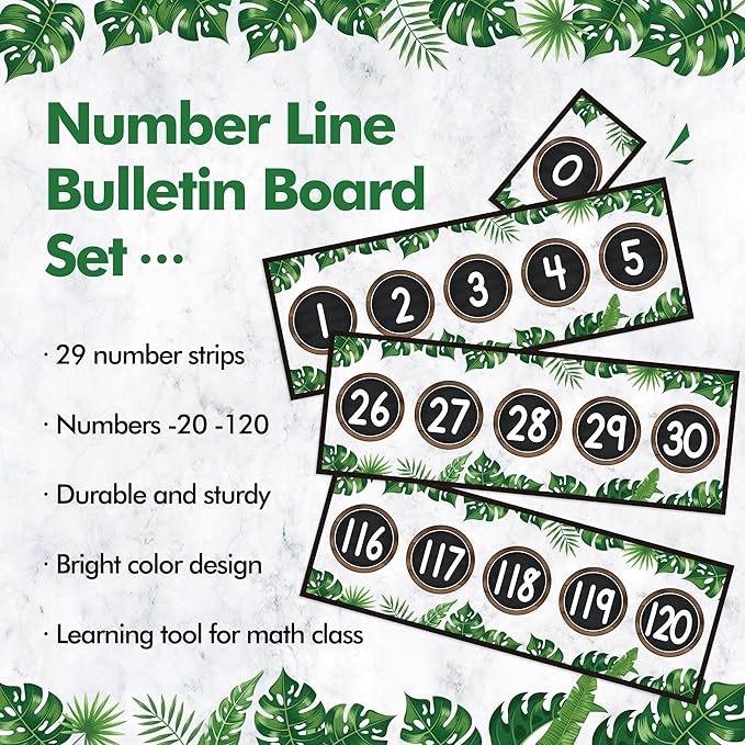29 Pieces Number Line for Classroom Wall -20 to 120 Number Line Bulletin Board Border Simply Boho Classroom Decorations Math Posters for Teachers
