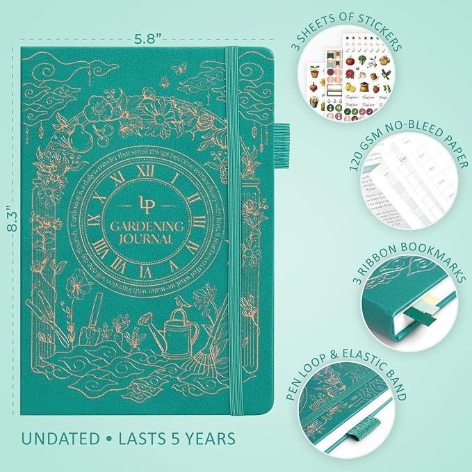 Legend Gardening Journal – 5-Year Garden Journal Planner & Log Book with Gardening Calendar & Plant Logs – Hardcover Garden Planner (Turquoise)