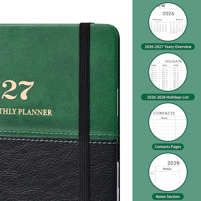 Planner 2026-2027 - Weekly Monthly Planner 2026-2027, Calendar Planners with Elastic Closure, Inner Pocket, 6.1'' x 8.3'', July 2026 to June 2027