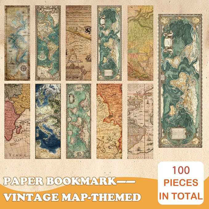 100 Pcs Vintage Map Bookmarks Bulk, Geography Map Paper Bookmarks for Men Women, Old World Bookmark Set Gifts for Book Lovers Students History Lovers Travel Scrapbooking