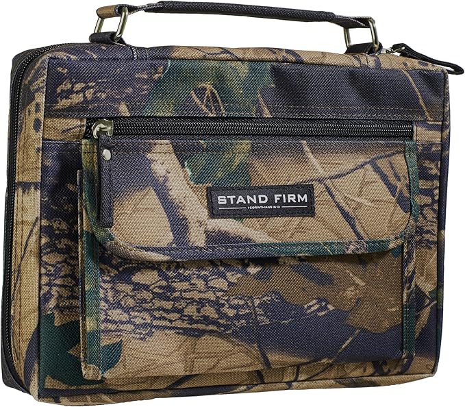 Christian Art Gifts Stand Firm Oak Moss Camo Poly-Canvas Organizer Bible Cover - 1 Corinthians 16:13, Medium