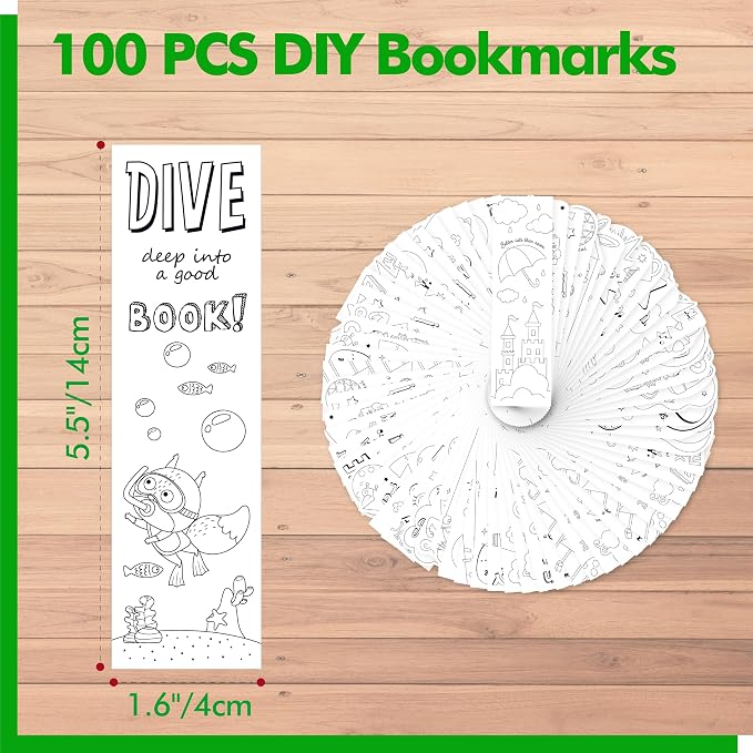 100 PCS Inspirational Bookmarks, 50 Designs DIY Coloring Book Markers Motivational Reading Page Holder for Students, Color Your Own Bookmark for Class Gifts, Kids, Adults, Teachers, Book Lovers