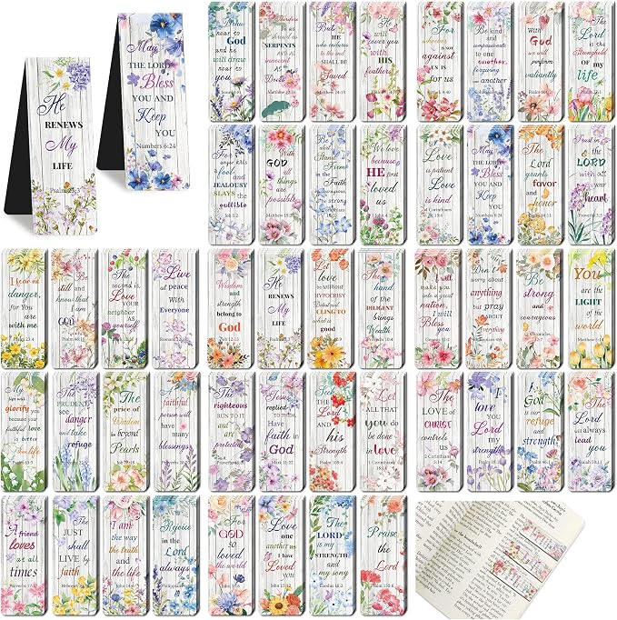 144Pack Magnetic Bookmarks Christian Bookmarks Bulk Bible Bookmark for Reading Women Men Teacher Book Lovers Gifts, Religious Magnet Bookmark Clips Cute Personalized Book Marks (Watercolor Flower)