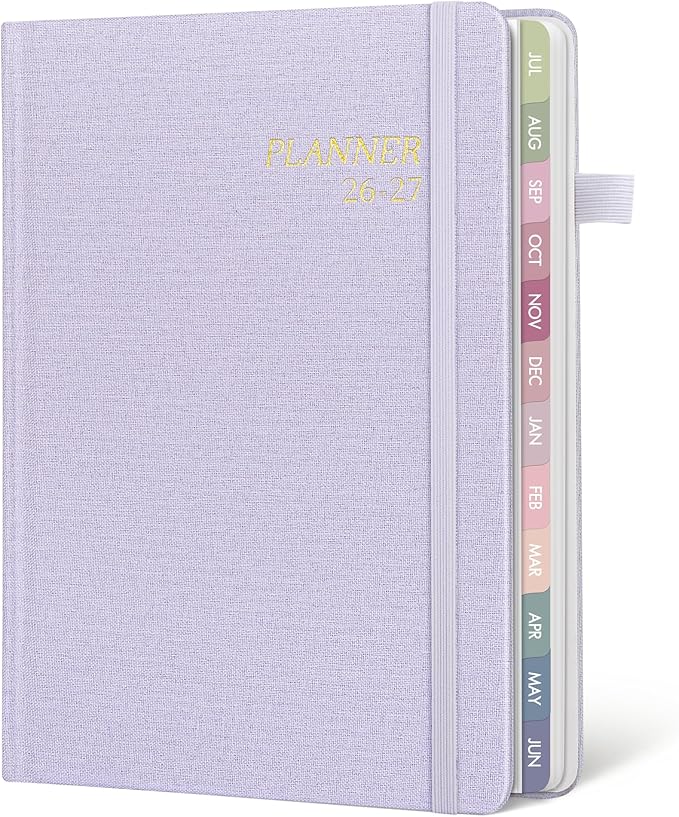 2026-2027 Planner Weekly and Monthly, Jul 2026 - Jun 2027, A5 Linen Cover Calendar Planner 2026-2027, Agenda Book with Colorful Monthly Tabs, Inner Pocket (5.8" x 8.3", Purple)