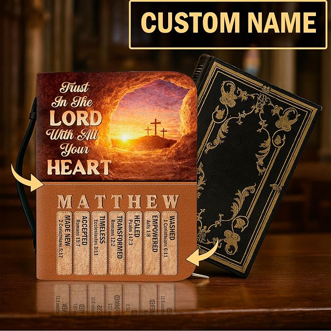 Personalized Man of God Bible Cover, God Says I Am Bible Case PU Leather, Bible Holder Handle Zipper, Faith Scripture with Name Case Bag, Religious Gifts for Church Christians Women Men (04)