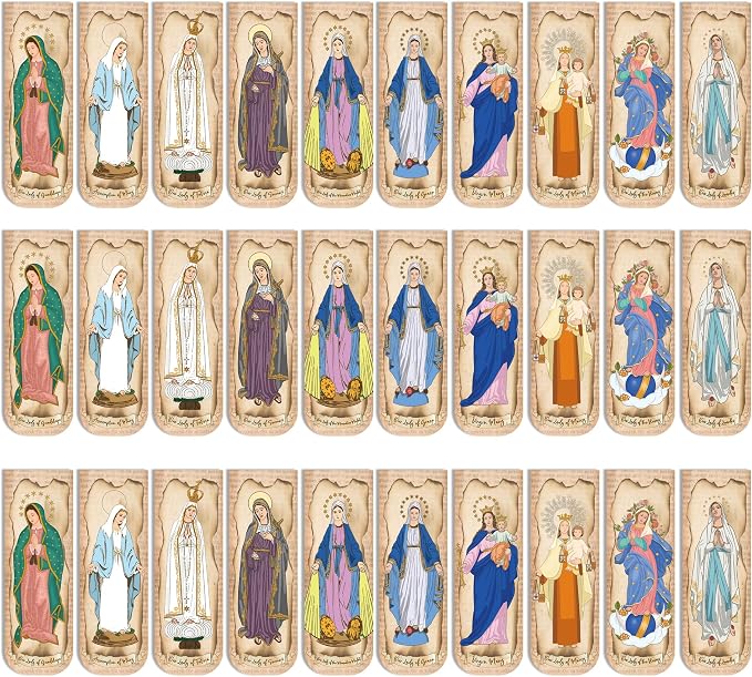 30PCS Magnetic Virgin Mary Bookmarks, Catholic Book Marks Featuring Our Lady of Guadalupe, Our Lady of Fatima, Religious Bible Page Markers Gifts for Women Men, Church Accessories