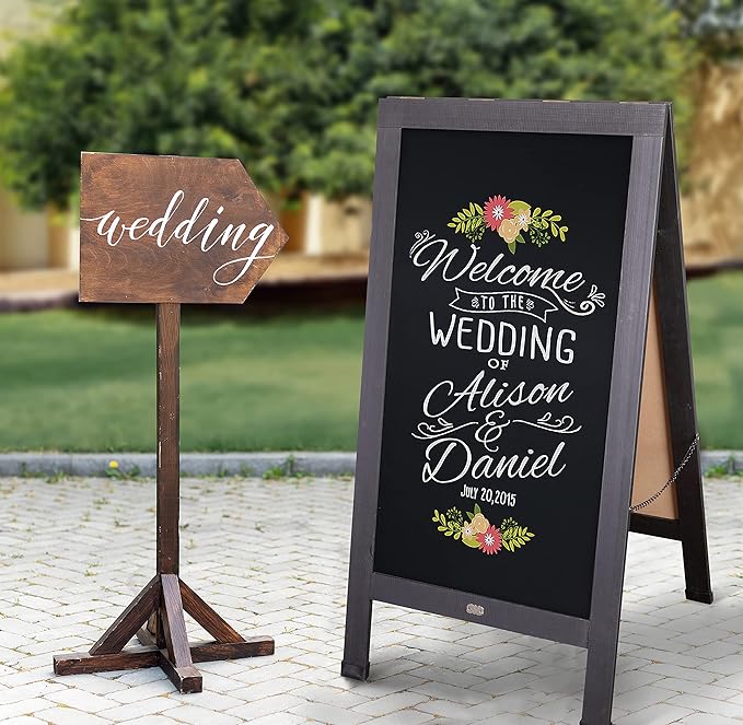 A Frame Chalkboard by HBCY Creations: 24x48 Solid Wood A-Frame Sign Black Double-Sided Magnetic Board, Chalkboard Menu Board, for Restaurants, Cafés, Weddings - Heavy Duty Hinges