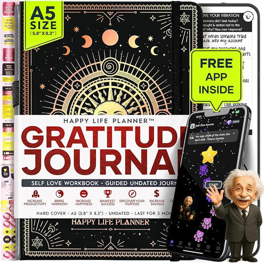 Gratitude Journal for Women and Men — 5 Minute Self Care Journal | Mindfulness, Manifestation, Affirmation | 3 Month Productivity Planner | Undated Daily Planner, Vision Board + Stickers