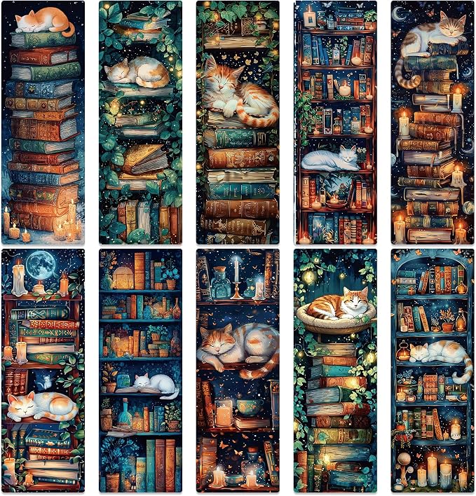Cute Bookmark Bulk Gifts - 50 Pcs Fantasy Cats Paper Bookmarks for Women Girls Students Book Lovers Vintage Funny Page Clips School Office Reading Accessories Bookish Birthday Graduation Gift