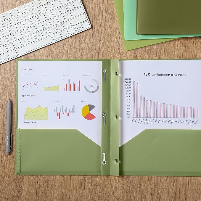 Mr. Pen- Plastic Folders with Pockets and Prongs, 5 Pack, Letter Size, Green Shades, Flexible Plastic Folders with Prongs