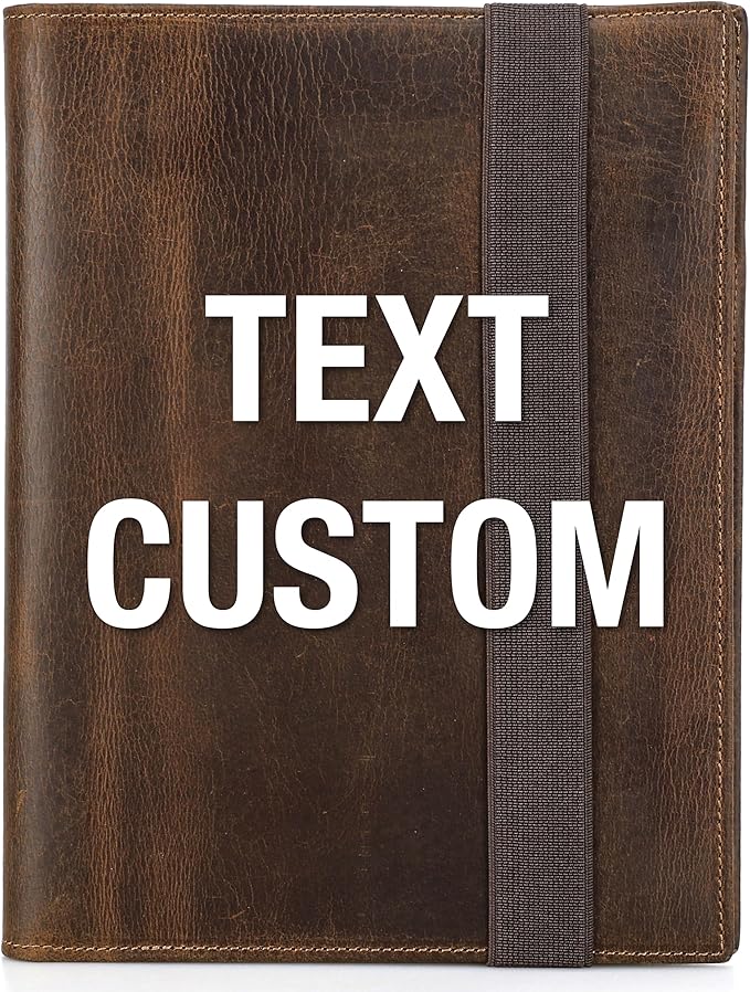 Top Grain Leather Text Custom Padfolio/Portfolio for Men & Women, Handmade Vintage, Multi-Functional Business Portfolio Organizer, Compatible with Cards/iPad Mini/Pen/A4/A5 Size Document