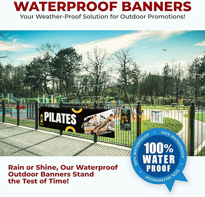 Pilates Large Banners and Signs for Outdoor by Mavis Printing-Polyester Banner with 4 Holes for Easy Hang Indoor & Outdoor|4x1 Feet HD Banner to Promote Church| Made in USA