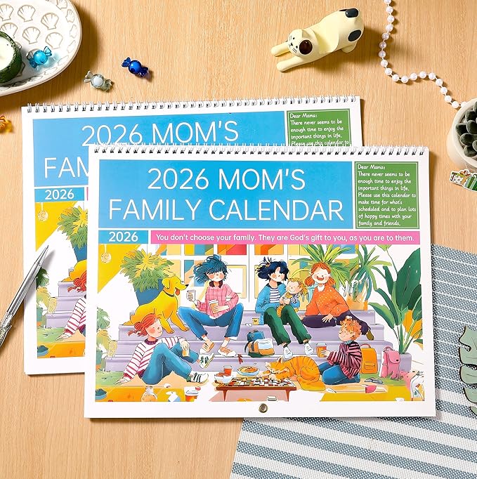 2026 Moms Calendar - Mom's Family Organizer & Calendar 2026, 14.6''x 23'', Jan 2026 to Dec 2026 Hanging Wall Calendar, Larger Grid, Back Pocket, Stickers