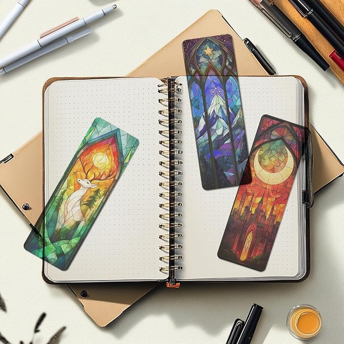 TwoDays Fantasy Stained Glass Art Transparent PVC Bookmarks, Dark Romance Merch for Readers, Romantasy Inspired Bookish Gifts for Book Lovers Booktok, Book Accessories (Set of 3, 6'' x 2'')