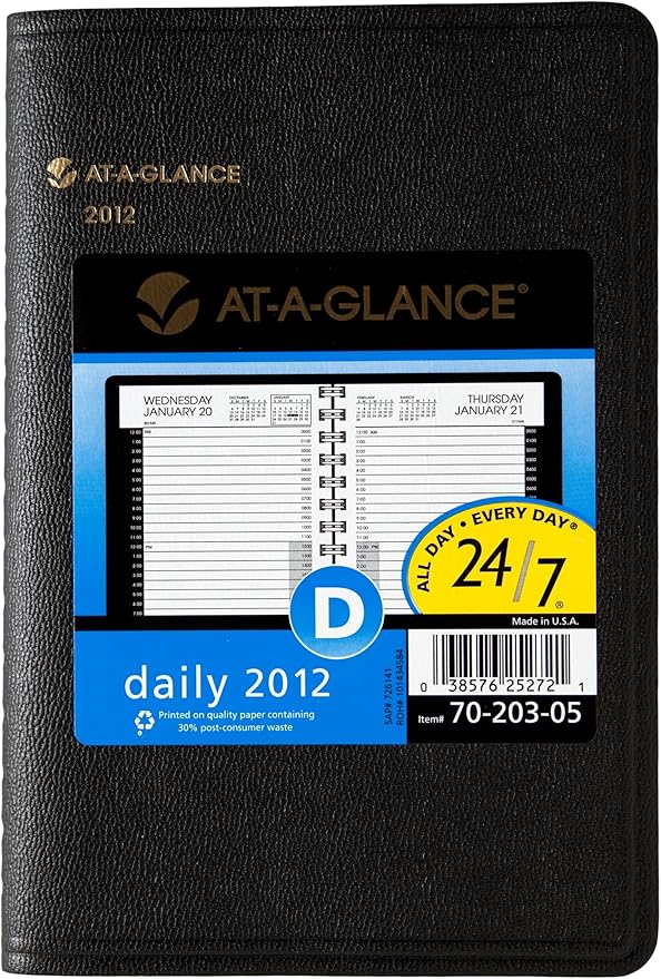 AT-A-GLANCE Recycled 24-Hour Daily Appointment Book, 5 x 8 Inches, Black, 2013 (70-203-05)
