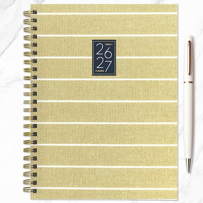 TF Publishing July 2026 - June 2027 Yellow Linen Medium Weekly Monthly Planner - 12 Month Academic Planner 2026-2027 with Durable Cover, Thick Bright White Paper and Planning Stickers - 6.5 x 8 in