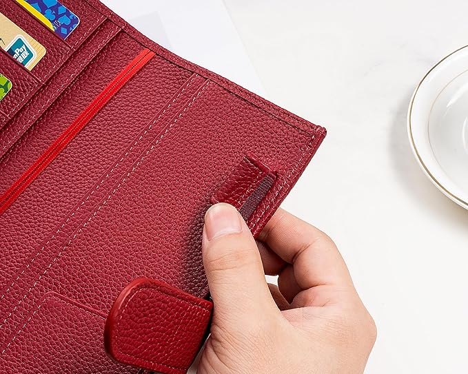 Genuine Leather Cover for Hobonichi Weeks/Weeks Mega with Pen Loop, Card Slots, Back Pocket, and Bookmarks (Red)
