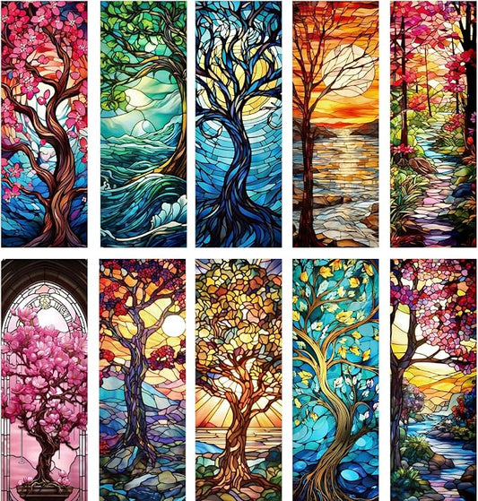 Fantasy Trees Bookmark Gifts - 10 Pcs Pretty Seasons Stained Glass Bookmarks for Women Men Book Lovers Students Aesthetic Page Marks School Reading Accessories Bookish Birthday Graduation Gift