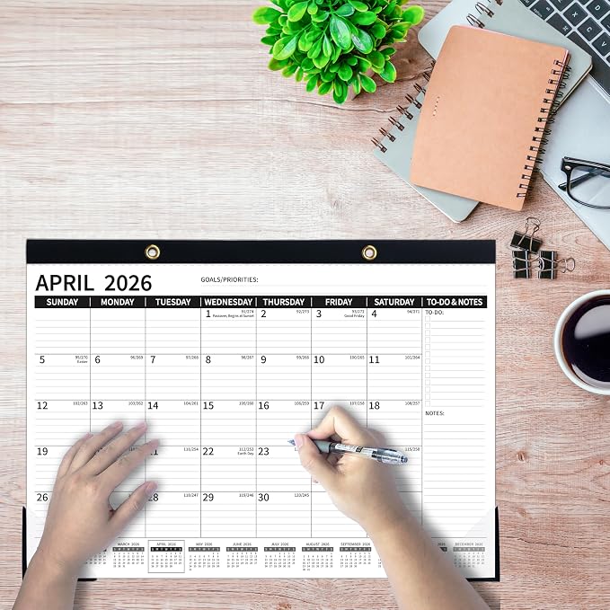 Desk Calendar 2026-2027 – Apr 2026 – Dec 2027, 21 Monthly Desk Calendar, 2026 Large Desk Calendar, 17'' x 12'', 2026-2027 Desk/Wall Calendar with To-do Lists, Desk Pad, Ruled Blocks, Corner Protectors