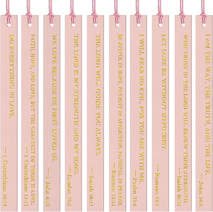 20PCS Leather Bookmark Bible Bookmarks for Reading Women Men Teacher Book Lovers Gifts, Cute Page Markers Book Marks Religious Christian Bookmarks Inspirational Bible Verse Scripture (Light Pink-1)