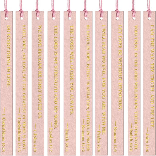 20PCS Leather Bookmark Bible Bookmarks for Reading Women Men Teacher Book Lovers Gifts, Cute Page Markers Book Marks Religious Christian Bookmarks Inspirational Bible Verse Scripture (Light Pink-1)