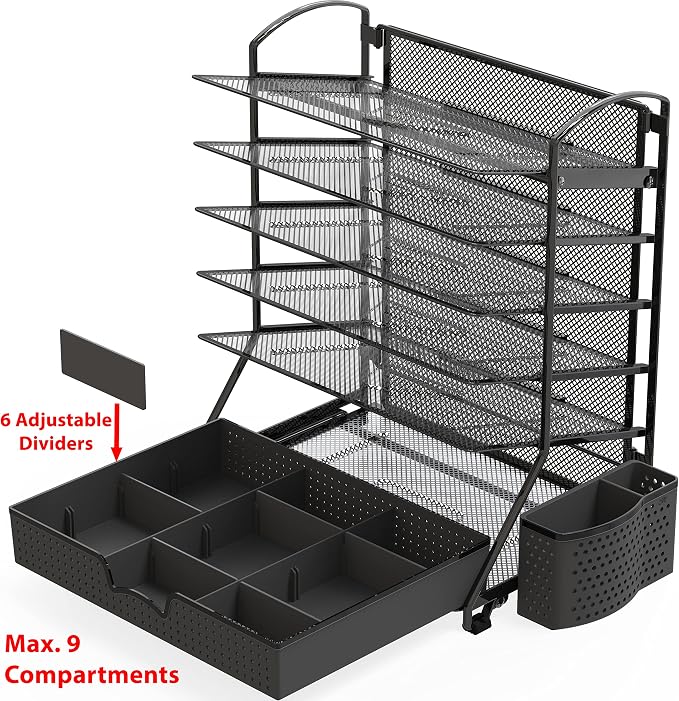 Simple Houseware 6-Tier Desk Document File Tray Organizer with Supplies Sliding Drawer, Black