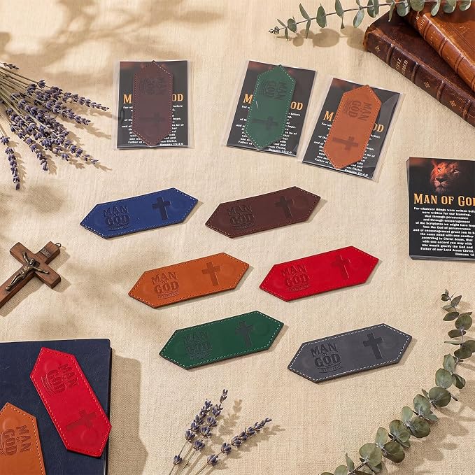 Colarr 36 Sets Christian Gifts for Men, Man of God Magnetic Leather Bookmarks with Bible Verse Cards & OPP Bags, Religious Gifts for Father's Day, Church, Pastor, Priest, BibleStudy (Magnetic)