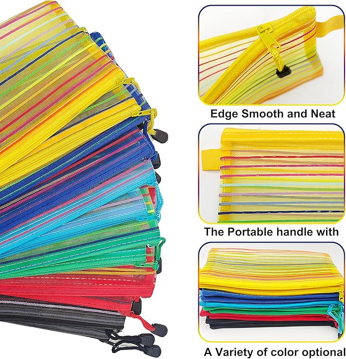itechpanda 12 Pack Zipper Mesh Pouch, A6 Net Zipper Pouch Multipurpose Storage Bags for Organizing Makeup Essentials, Travel Accessories, Office, School and Teacher Supplies, 6 Colors